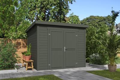 Outdoor Life Mila Tuinhuis 250x250 cm 28 mm vuren Green Grey gecoat- Lessenaarsdak- Hout- Outdoor Life