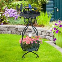 Vogelbad met Zonnepaneel Vogelvoederautomaat Bloempot met Decoratieve Lotus en Bladeren Groen