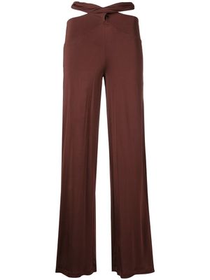 Marine Serre pantalon évasé à taille croisée - Marron