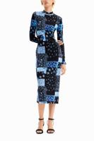 Geribde midi-jurk met bloemen - BLUE - L