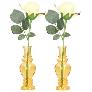 Bloemenvaas Venice - 2x - voor kleine stelen/boeketten - gekleurd glas - helder okergeel - D5,7 x H1