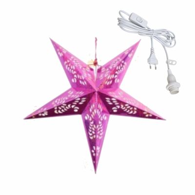Kerstversiering roze kerststerren 60 cm inclusief lichtkabel