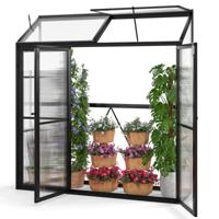 Aangebouwde Kas Loopbare Kas 180 x 52 x 190 cm Tomatenkasje met Dakraam Zwart