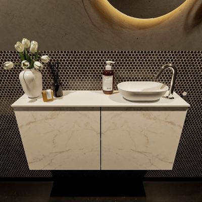 Mondiaz Fowy toiletmeubel 100cm Carrara met blad en waskom talc rechts 1 kraangat