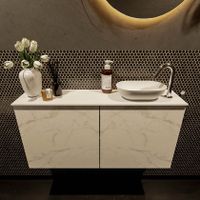 Mondiaz Fowy toiletmeubel 100cm Carrara met blad en waskom talc rechts 1 kraangat