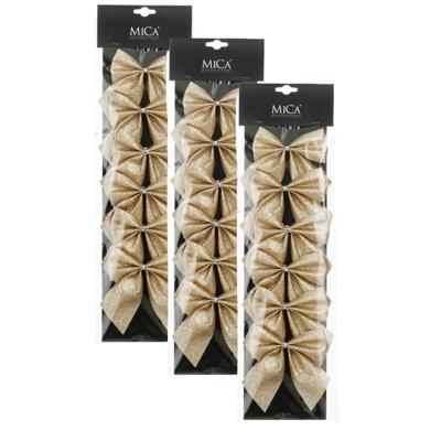 Kerst ornamenten strikken - 24x st - champagne - 10 x 12 cm - kerstboomstrikjes - kerstversiering