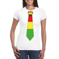 Wit t-shirt met Limburgse vlag stropdas voor dames - thumbnail