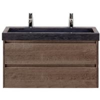 Dante Badmeubelset 100 cm - Tabacco - Wastafel Hardsteen Wit Lucca 2 Kraangaten