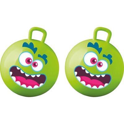 Skippybal met smiley - 2x - groen - 50 cm - buitenspeelgoed voor kinderen Skippybal met smiley - 2x - groen - 50 cm - buitenspeelgoed voor kinderen