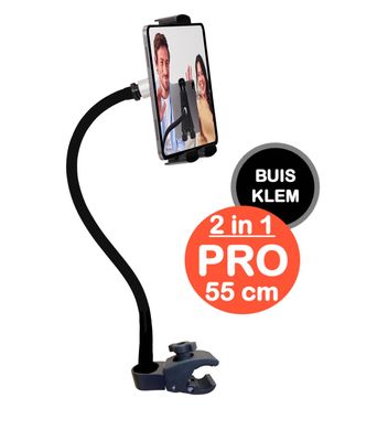 Tablet houder buis pijp PRO (2 in 1) 55 cm met buisklem