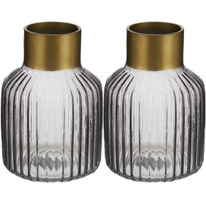 Bloemenvazen 2x stuks - luxe decoratie glas - grijs/goud - 14 x 22 cm