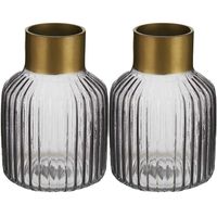 Bloemenvazen 2x stuks - luxe decoratie glas - grijs/goud - 14 x 22 cm