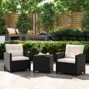 3-delige Loungeset van Rotan Tuinmeubelset met Zit- en Rugkussens Bijzettafel Comfortabele Zitgroep voor Tuin Zwart/Beige/Crèmewit