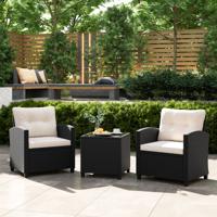 3-delige Loungeset van Rotan Tuinmeubelset met Zit- en Rugkussens Bijzettafel Comfortabele Zitgroep voor Tuin Zwart/Beige/Crèmewit