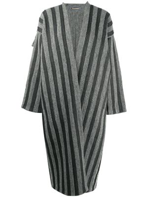 Issey Miyake Pre-Owned manteau rayé à devant ouvert - Gris