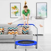 Ø101cm Opvouwbare Mini-Trampoline Fitness Trampoline met in Hoogte Verstelbare Schuimrubberen Handgreep Blauw + Zwart