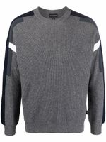 Emporio Armani pull rayé à ras du cou - Gris