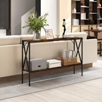 Consoletafel 120 cm Smal Banktafel met Geometrisch Metalen Frame Bijzettafel 2 Niveaus voor Woonkamer Hal Ingang Industrieel Design