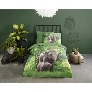 Good Morning Good Morning nr.30754 Elephants 140x220 groen