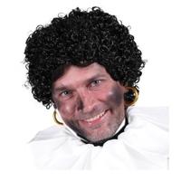 Pietenpruik - zwart - wetlook krullen - roetveeg - volwassenen - Pieten pruik - herenpruik - Sinterk