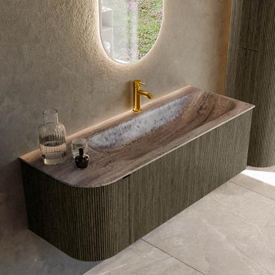 Badmeubel Mondiaz Kurve-Dlux | 125 cm | Meubelkleur Shadow | Wastafelkleur Oza | Solid surface | Wasbak rechter zijde spoelbak | 1 kraangat