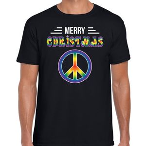 Merry Christmas hippie fout Kerstshirt / t-shirt zwart voor heren