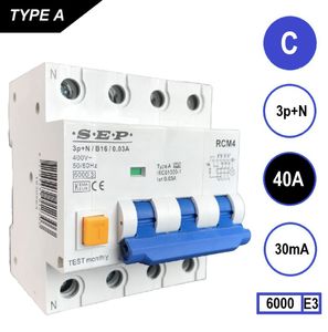 RCM4 Aardlekautomaat 3 polig+nul C40 30mA 6kA SEP