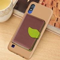 Litchi patroon kaart tas portemonnee beugel + TPU telefoon geval met kaartsleuf portemonnee beugel functie voor Galaxy A10 (bruin)