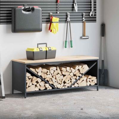 Brandhoutrek met houten blad 100,5x35,5x40 cm antracietkleurig