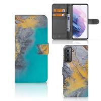 Samsung Galaxy S21 Plus | Bookcase | Marble Blue Gold