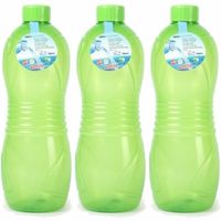 Drinkfles/waterfles/bidon - 3x - 1000 ml - transparant/groen - kunststof