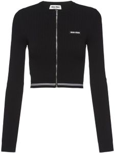 Miu Miu logo-embroidered cropped cardigan - Noir