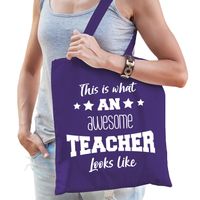 Bellatio Decorations cadeau tas juf - katoen - paars - This is what an awesome teacher looks like   -