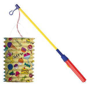 Trek lampion snoep - geel - H16 cm - papier - met lampionstokje - 40 cm