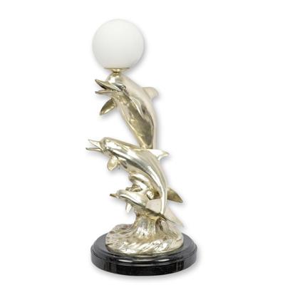 A BRONZE DOLPHIN TABLE LAMP