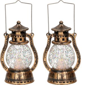 2x Bronzen lantaarn decoratie 12 cm vlam LED op batterijen