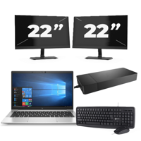 HP EliteBook 835 G7 - AMD Ryzen 7 PRO 4750U - 13 inch - 16GB RAM - 256GB SSD - Windows 11 Home + 2x 22 inch Monitor