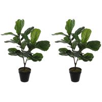 2x stuks groene ficus Lyrata kunstplant 75 cm voor binnen - Kunstplanten - thumbnail