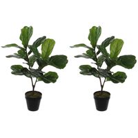 2x stuks groene ficus Lyrata kunstplant 75 cm voor binnen - Kunstplanten