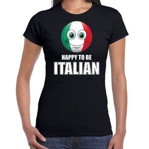 Italie emoticon Happy to be Italian landen t-shirt zwart dames