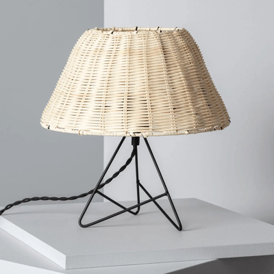 Kleine tafellamp wit met rotan kap schakelaar en E27 fitting &apos;Janice&apos;