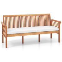 Houten Terrasbank voor 3 Personen 159 cm Lange Acaciabank met Zachte Zitkussens Ergonomische Rugleuning en Armleuningen