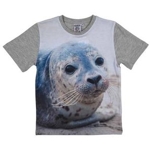 Grijs t-shirt met zeehond voor kinderen 128 (8-9 jaar)  -