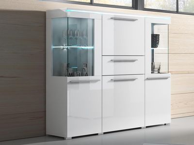 Dressoir INDIRA 4 deuren 1 lade wit/hoogglans wit