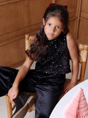 Fluwelen jumpsuit met pailletten voor meisjes zwart