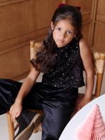 Fluwelen jumpsuit met pailletten voor meisjes zwart