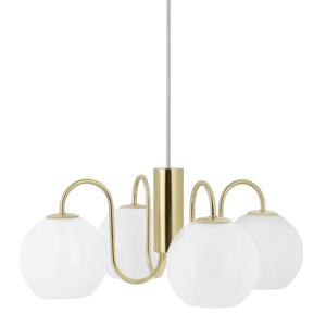 Kroonluchter messing & opaalglas 4 kappen E14 fitting Nordlux &apos;Franca&apos; 46 cm