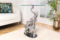 Ronde bijzettafel OLIFANT 80cm zilverkleurig metaal glas marmeren sculptuur handgemaakt - 43557