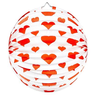 Bol lampion - 2x - rode hartjes - 25 cm - rond - valentijn - bruiloft - huwelijk - versiering