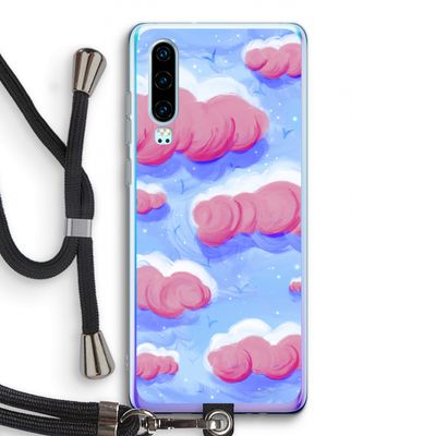 Roze wolken met vogels: Huawei P30 Transparant Hoesje met koord